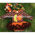 girls thanks giving brown white dot turkey baby romper with matching necklace,and hair bow set